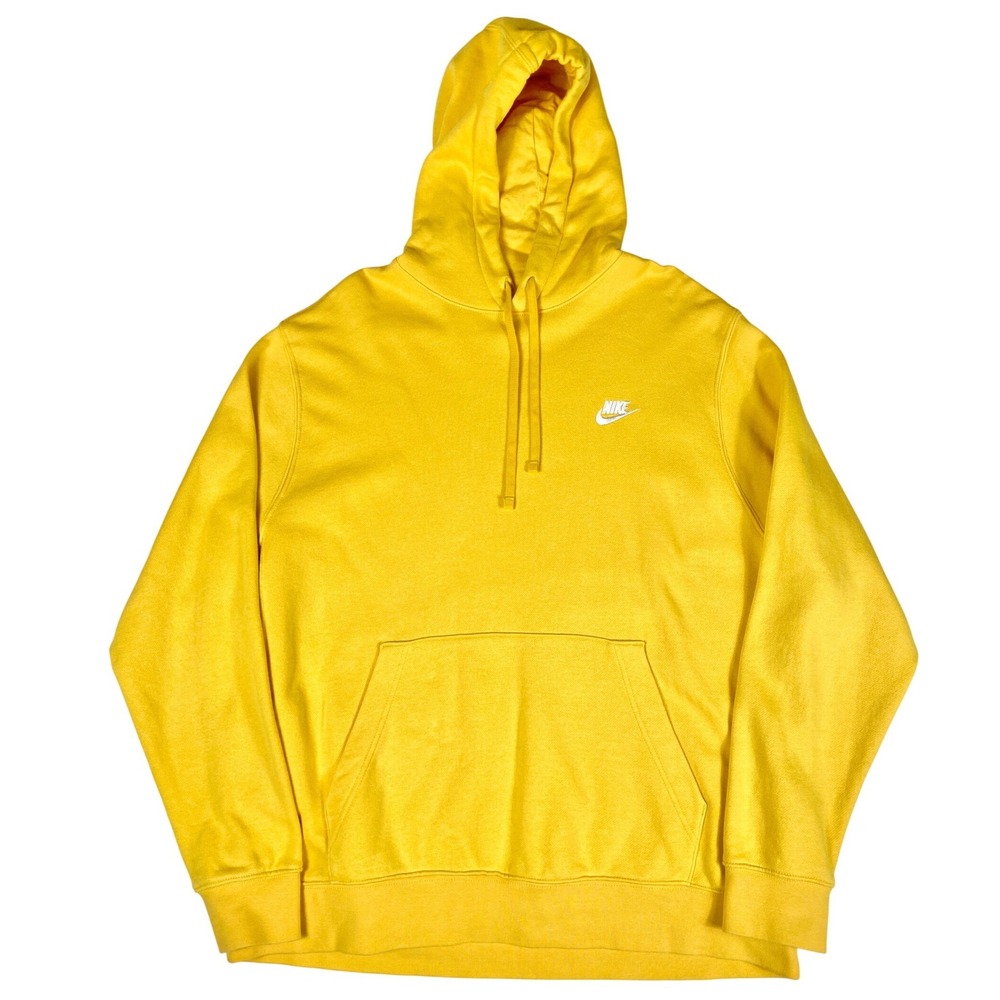Nike Hoodie Mens XL Yellow Pullover Sweatshirt Fleece Kangaroo Swoosh Logo